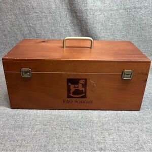 FAO Schwartz Vintage Wooden Box 13” Latch Brown Brass Rocking Horse Logo EUC